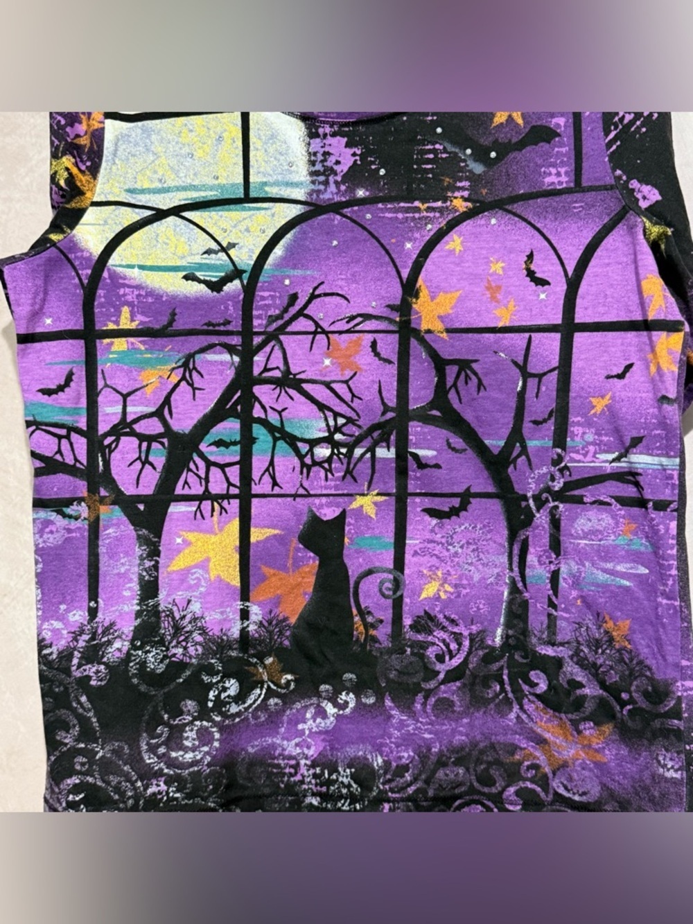 i.b. Diffusion Halloween Gothic Cat Top Purple M - Picture 5 of 8